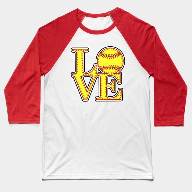 Softball Fastpitch LOVE Stitched Outline 2023 Baseball T-Shirt by TeeCreations